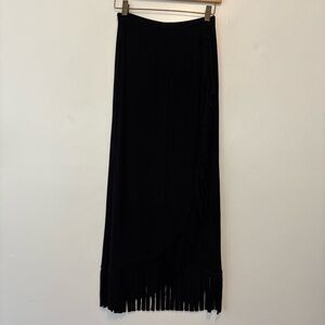 Chicos Travelers pull on faux wrap maxi skirt with fringe size 0 small 4 black